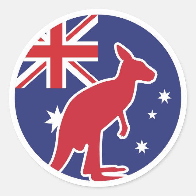 Pegatina Redonda Bandera nacional australiana canguro de Australia (Anverso)