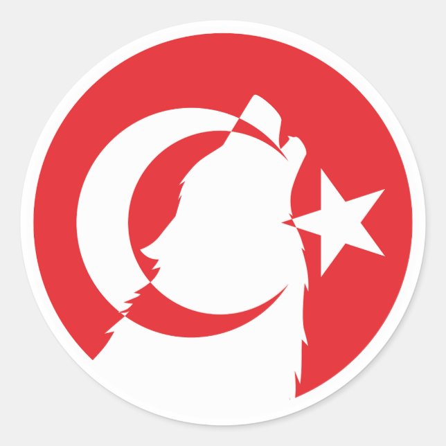 Pegatina Redonda Bandera nacional de animales de Turquía Türkiye Wo (Anverso)