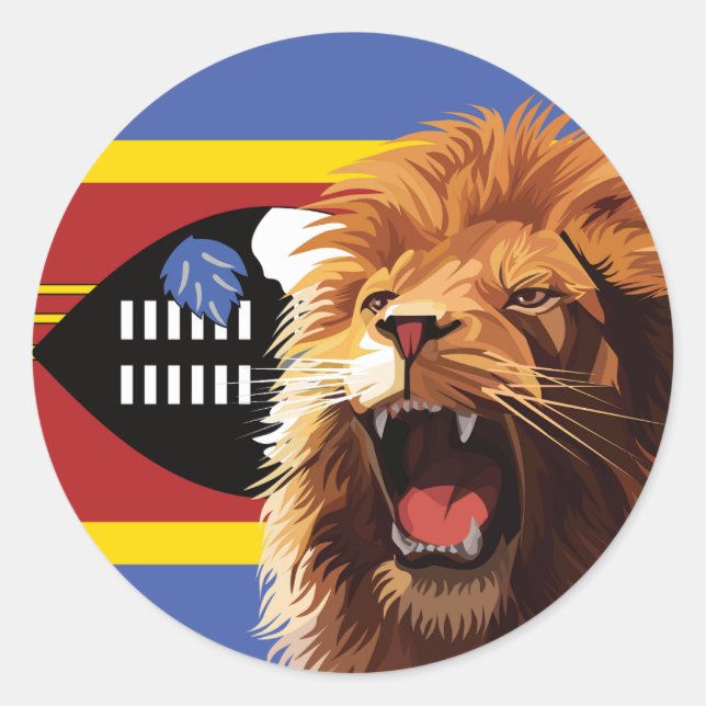 Pegatina Redonda Bandera nacional de los animales de Eswatini Lion  (Anverso)