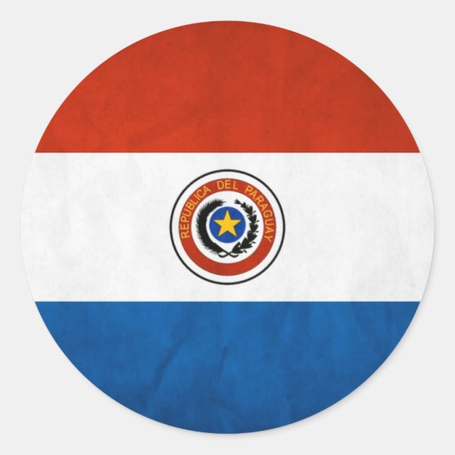 Pegatina Redonda Bandera Nacional de Paraguay (Anverso)