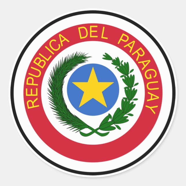Pegatina Redonda Bandera Nacional de Paraguay (Anverso)