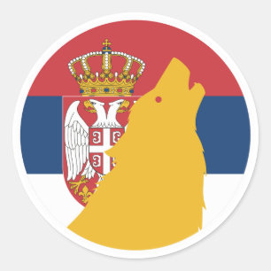 Pegatina Redonda Bandera nacional serbia lobo de Serbia