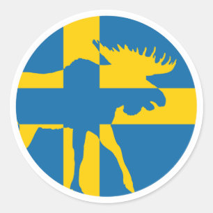 Pegatina Redonda Bandera nacional sueca de Suecia Moose