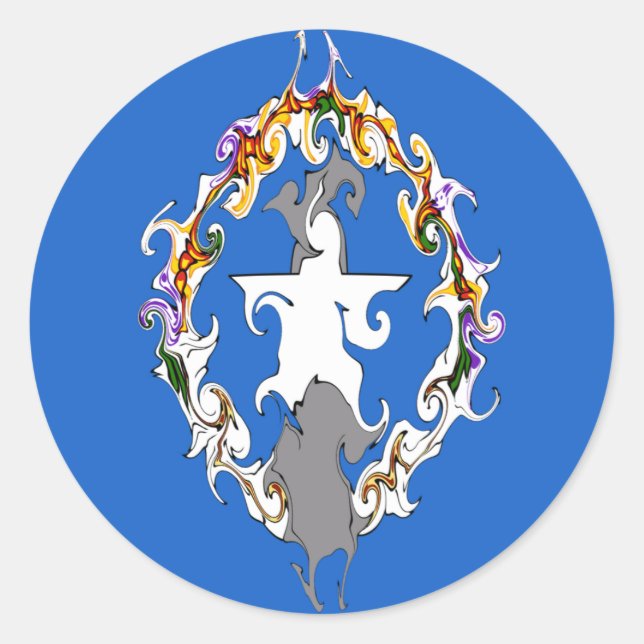 Pegatina Redonda Bandera nativa de las marianas del norte (Anverso)