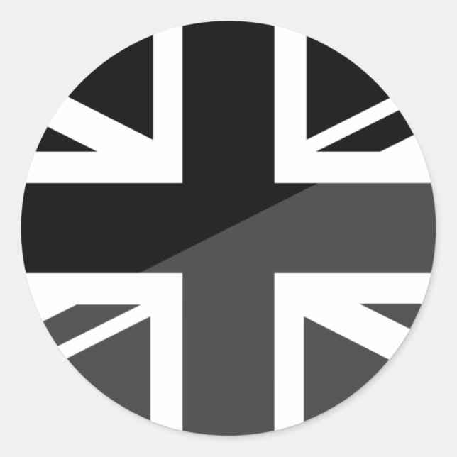 Pegatina Redonda Bandera negra y gris de Union Jack Británicos (Anverso)