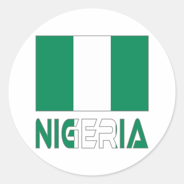 Pegatina Redonda Bandera nigeriana y Nigeria (Anverso)