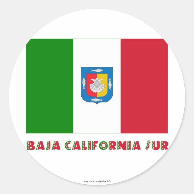 Pegatina Redonda Bandera no oficial de Baja California Sur (Anverso)