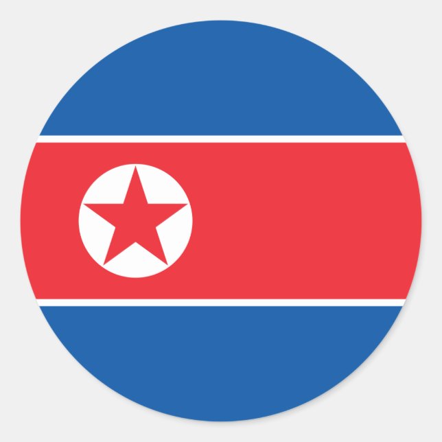 Pegatina Redonda Bandera norcoreana, bandera de Corea del Norte (Anverso)