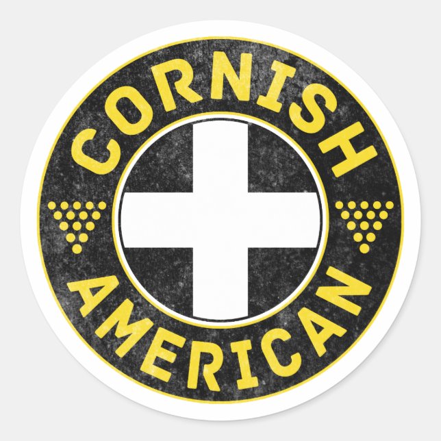 Pegatina Redonda Bandera norteamericana de Cornish (Anverso)