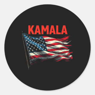 Pegatina Redonda Bandera norteamericana de Kamala