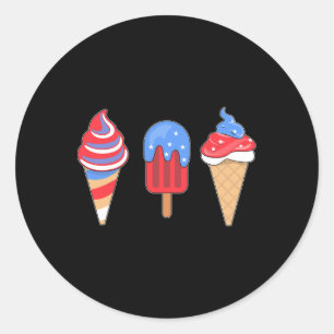 Pegatina Redonda Bandera Norteamericana Del Helado Azul Blanco Rojo