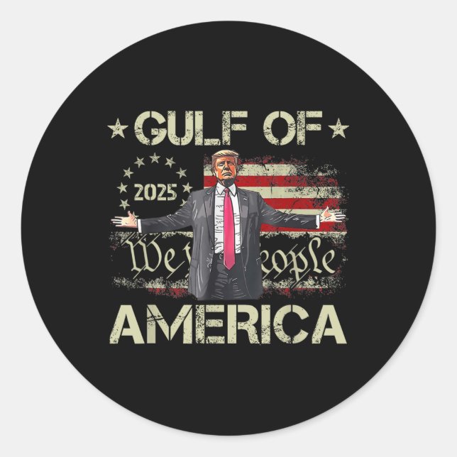 Pegatina Redonda Bandera Norteamericana Trump Del Golfo De Estados  (Anverso)