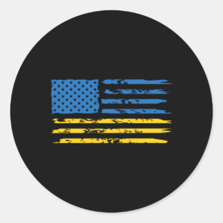 Pegatina Redonda Bandera Norteamericana Ucraniana, Estados Unidos,