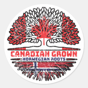 Pegatina Redonda Bandera noruega canadiense de raíces de árboles en