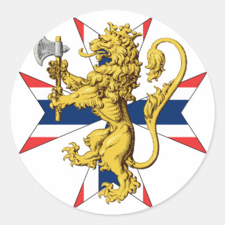Pegatina Redonda Bandera noruega de la Cruz del León
