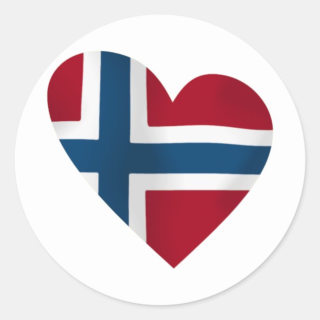 Pegatina Redonda Bandera noruega del corazón (Anverso)