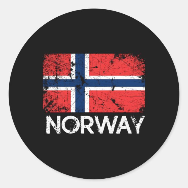 Pegatina Redonda Bandera Noruega Hecha En Noruega (Anverso)