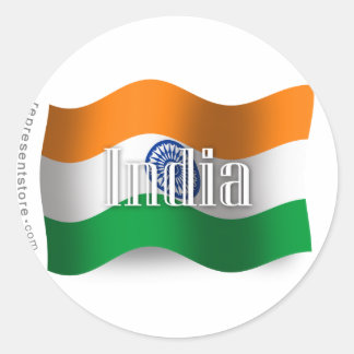 Pegatina Redonda Bandera ondeada de India