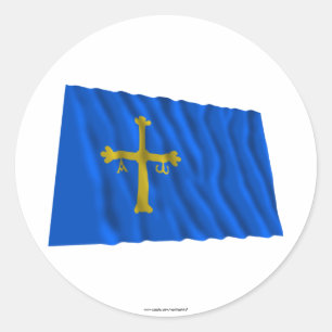 Pegatina Redonda Bandera ondeando Asturias