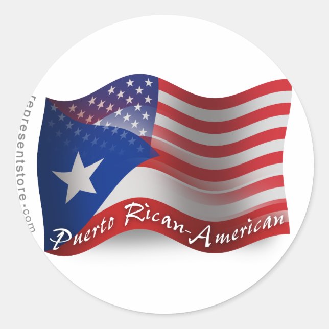 Pegatina Redonda Bandera ondulada puertorriqueña-americana (Anverso)