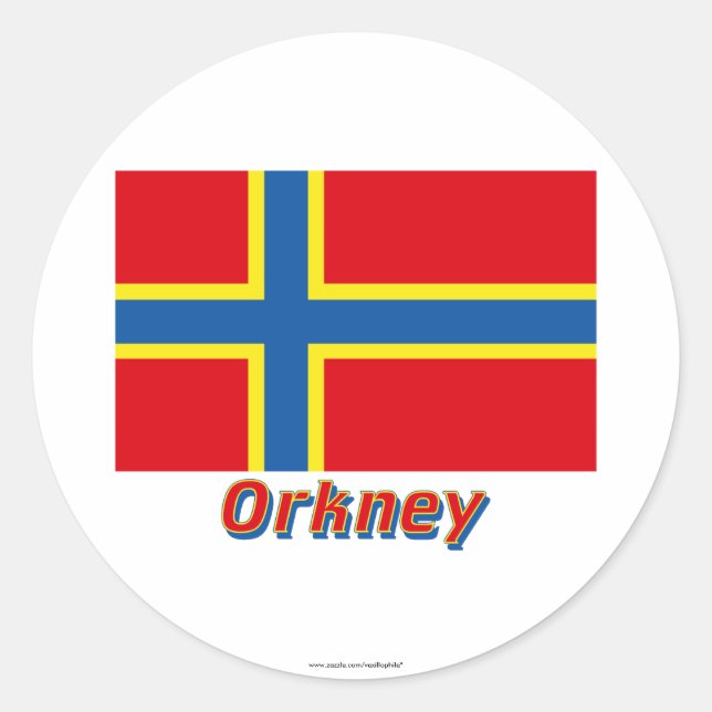 Pegatina Redonda Bandera Orkney con nombre (Anverso)