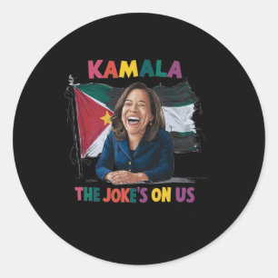 Pegatina Redonda Bandera Palestina Anti Kamala Harris