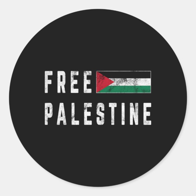 Pegatina Redonda Bandera Palestina Libre en árabe (Anverso)