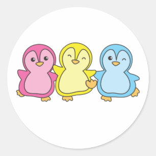 Pegatina Redonda Bandera Pansexual Orgullo Lgbtq Cute Pingüino Clás