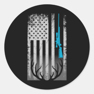 Pegatina Redonda Bandera Patriótica Americana Divertida cierva caza