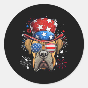 Pegatina Redonda Bandera Patriótica De Boerboel De Eeuu 4 De Julio 
