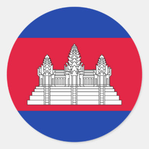 Pegatina Redonda Bandera Patriótica De Camboya