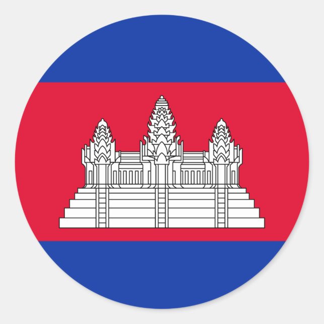 Pegatina Redonda Bandera Patriótica De Camboya (Anverso)