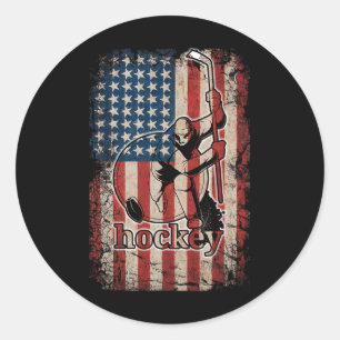 Pegatina Redonda Bandera Patriótica de Hockey Usa Americana Para Ju