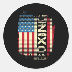 Pegatina Redonda Bandera Patriótica Estadounidense Boxing Kickboxin