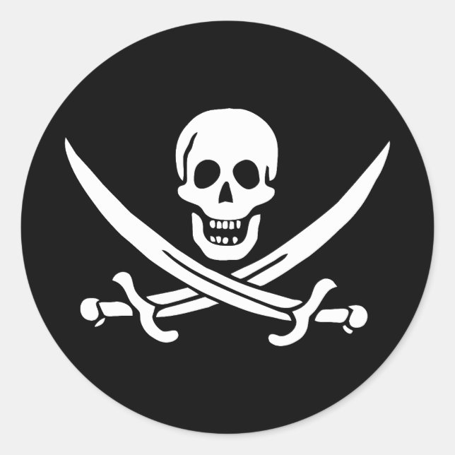 Pegatina Redonda Bandera Pirata Calavera Espadas Cruzadas (Anverso)