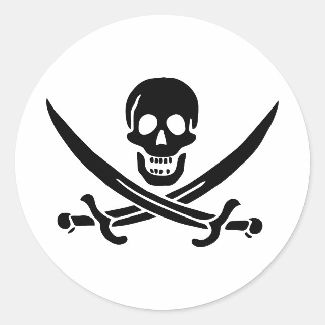 Pegatina Redonda Bandera Pirata Calavera Espadas Cruzadas (Anverso)