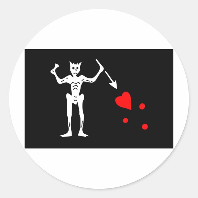 Pegatina Redonda Bandera pirata de barba negra Edward Teach (Anverso)