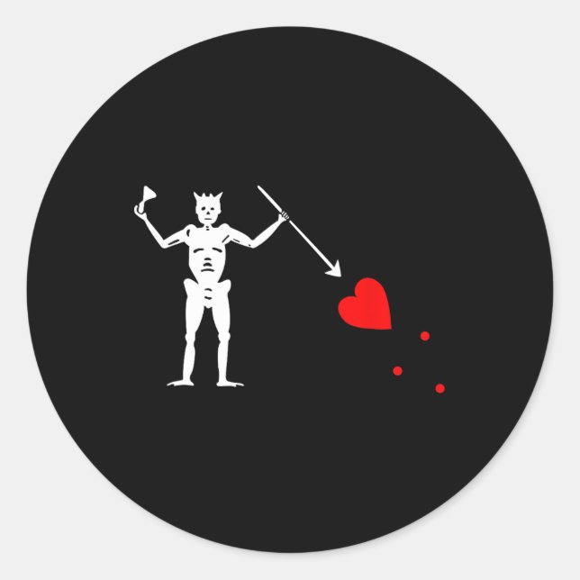 Pegatina Redonda Bandera pirata de barba negra Jolly Roger Skeleton (Anverso)