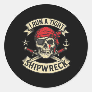 Pegatina Redonda Bandera Pirata Y Los Huesos Que Tengo Corren Un Fu