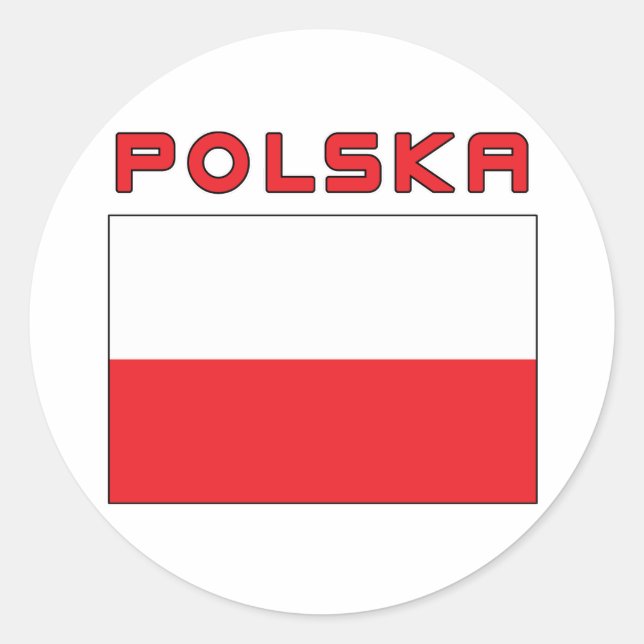Pegatina Redonda Bandera polaca con polska (Anverso)