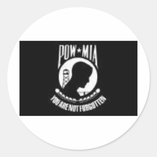 PEGATINA REDONDA BANDERA POW-MIA (Anverso)