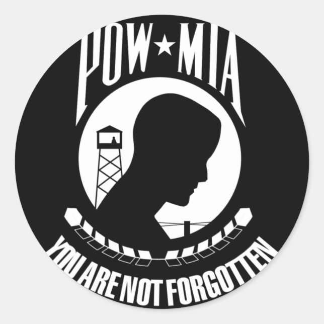 Pegatina Redonda Bandera POW*MIA (Anverso)