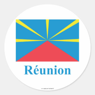 Pegatina Redonda Bandera propuesta de Reunion Island con nombre en