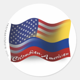 Pegatina Redonda Bandera que agita Colombiano-Americana