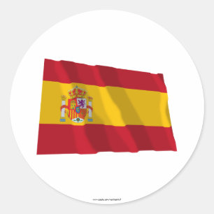 Pegatina Redonda Bandera que agita de España