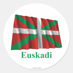 Pegatina Redonda Bandera que agita de Euskadi (País Vasco) con