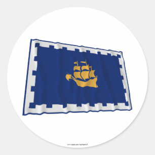 Pegatina Redonda Bandera que agita de la ciudad de Quebec