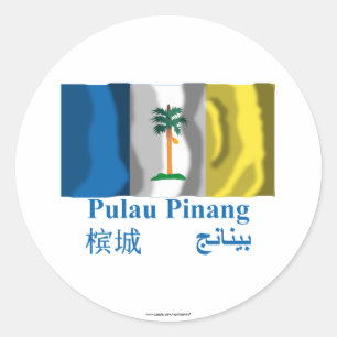 Pegatina Redonda Bandera que agita de Penang con nombre