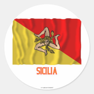 Pegatina Redonda Bandera que agita de Sicilia con nombre