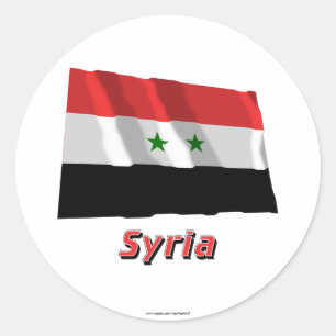 Pegatina Redonda Bandera que agita de Siria con nombre
